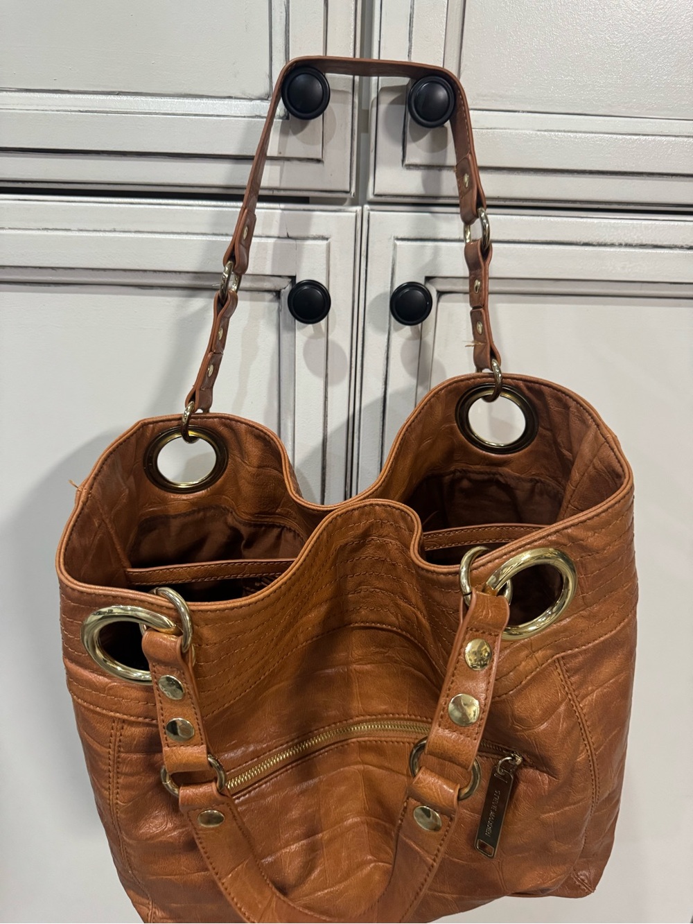 Steve Madden caramel Big bag faux croc leather tote travel bag Overnighter - Picture 5 of 8